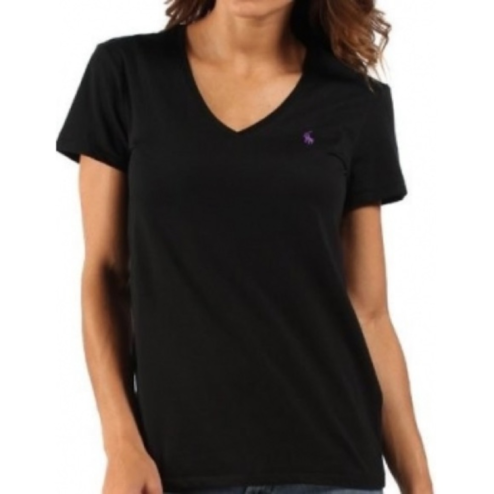 Ralph Lauren Black V-neck with purple logo
